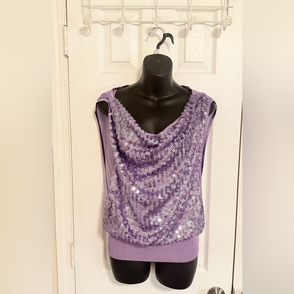 Bebe Vintage Lavender Mesh sequins top